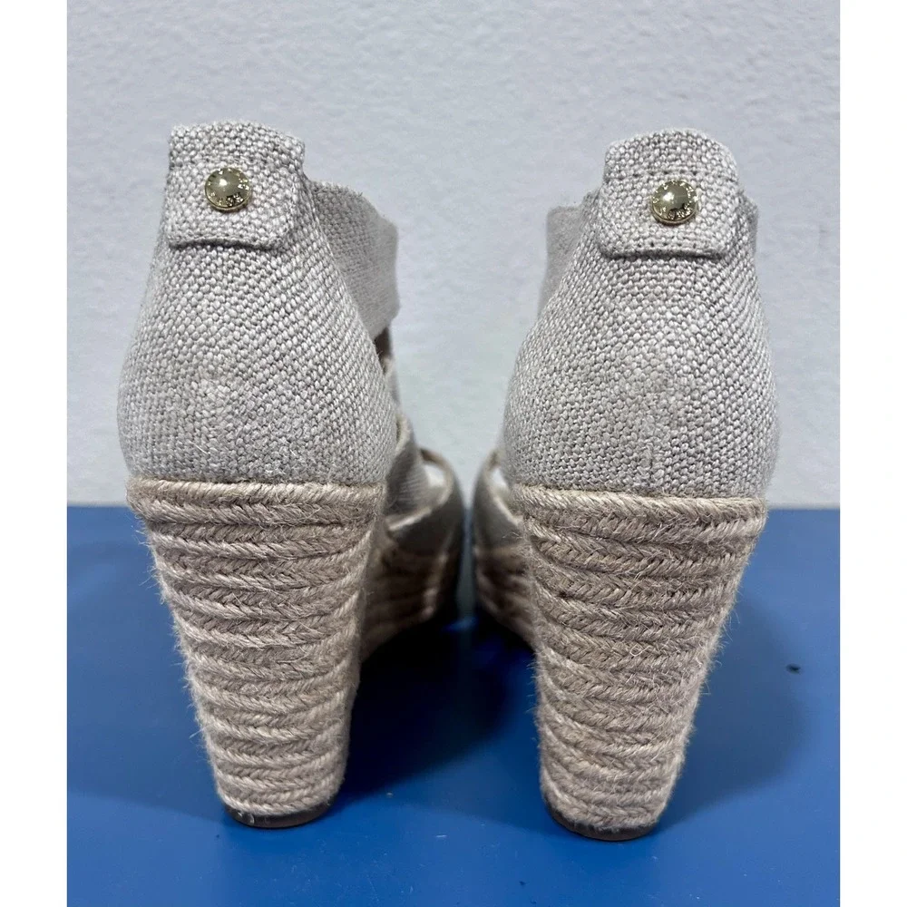 Michael Kors Damita Wedge Zippered Sandals Natural Fabric Sz 8M W/Box
